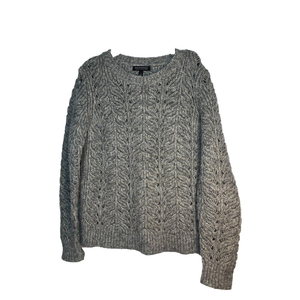 Banana Republic Italian Yarn Sz S Grey Fisherman Core Knit Chunky Sweater Wool